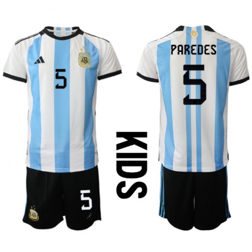 Fotbalové Dres Argentina Leandro Paredes #5 Dětské Domácí MS 2022 Krátký Rukáv (+ trenýrky)
